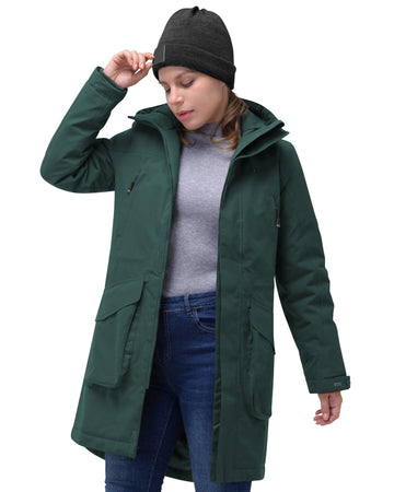 Women's Parka Coat With Hood, Long Insulated Military Jacket Thermal Thickened Windproof Winter Coat 33,000ft